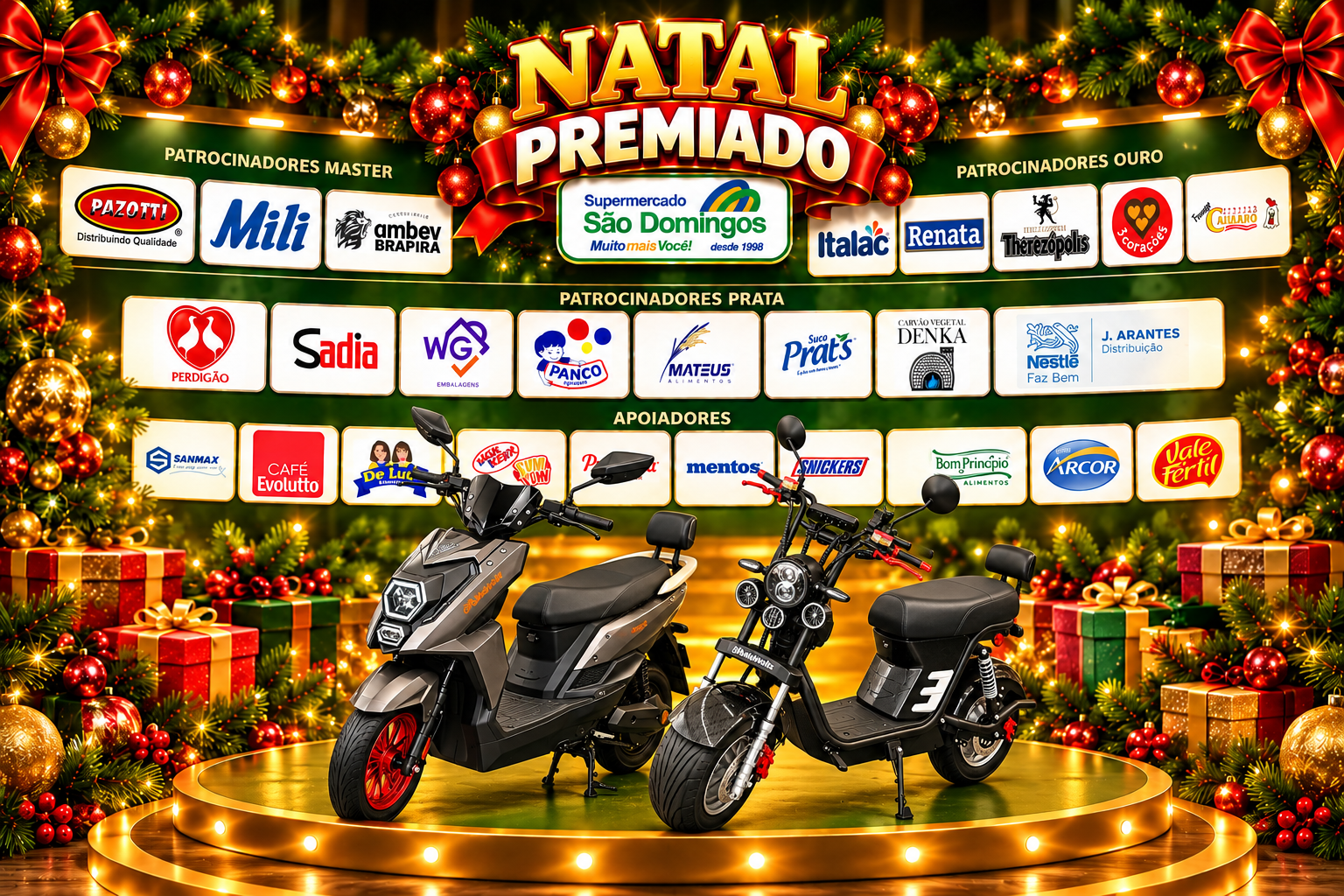 Arte ilustrativa dos dois prêmios elétricos do Natal Premiado São Domingos